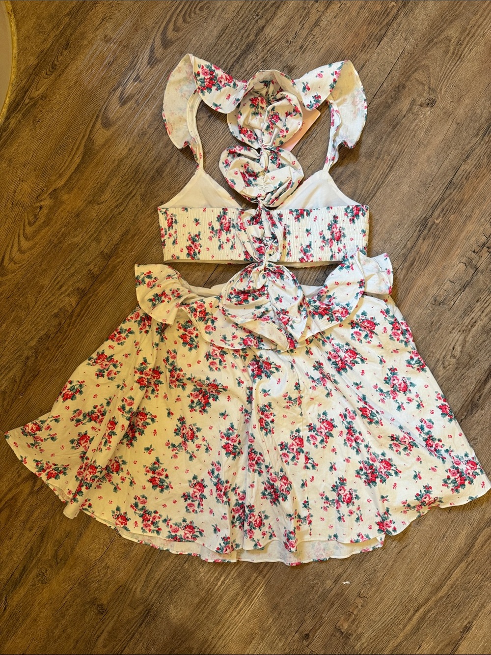 Hello Molly Cream Floral Tie-Front Crop Top & Skirt Set - Picture 7 of 7